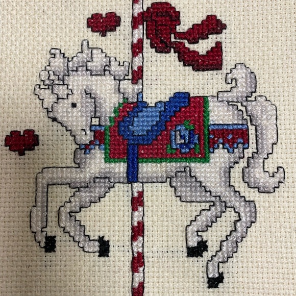Vintage Framed Carousel Horse Cross Stitch - Picture 2 of 2
